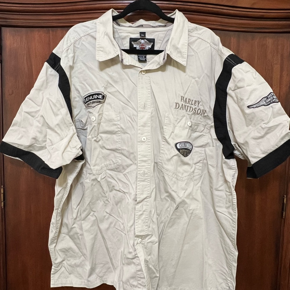 Harley-Davidson Genuine Patch Shirt in Beige and Black